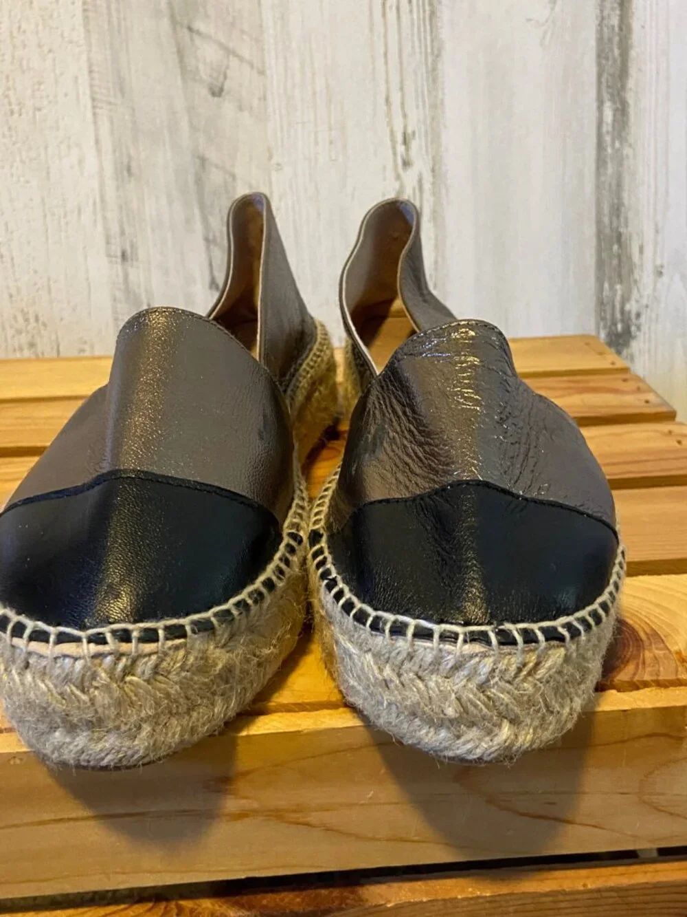 Pure Navy Women's Size 9 Slip On Metallic Leather Espadrille Flats